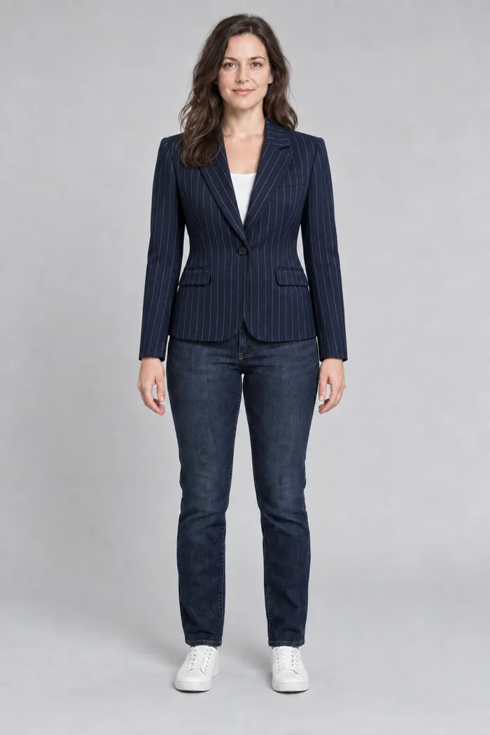 Pinstripe blazer actual Essential try-on result